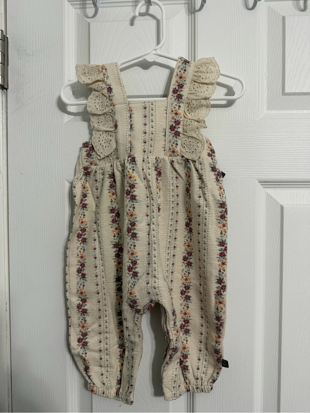 Cream Floral Ruffle-Shoulder Kids Overall